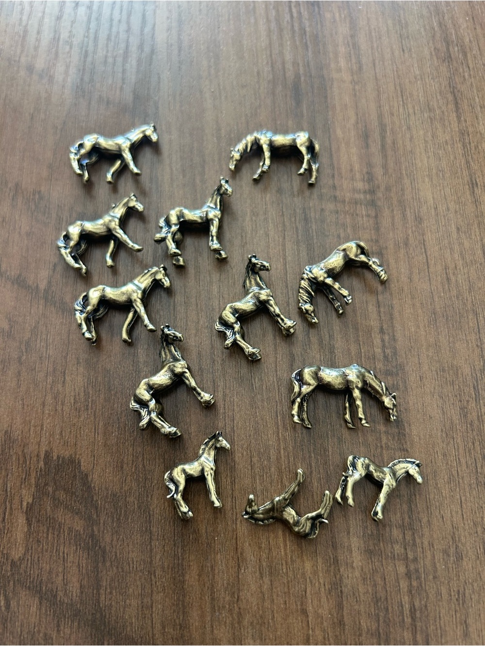 12 piece miniature Bronze Horse Accent Figurines Set of Mini Decorative Horses